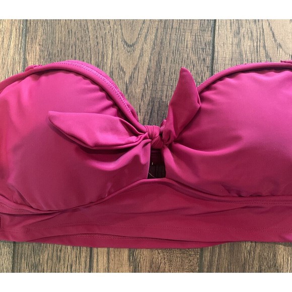 Women's Shade & Shore Long Line Front Tie Bandeau Bikini Top, Berry Medium 820 - Picture 5 of 9